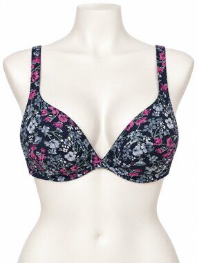 Lane Bryant Cacique Boost Plunge Bra Blue Pink Floral Push Up Plus Size 42DD